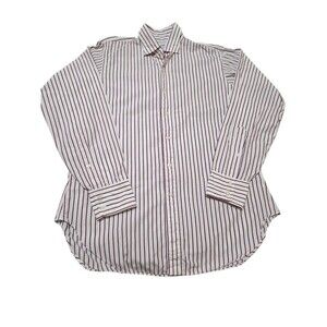 Burberrys Burberry Vintage Men's 16 Long Sleeve Button Up Shirt Gray Stripe D4.2